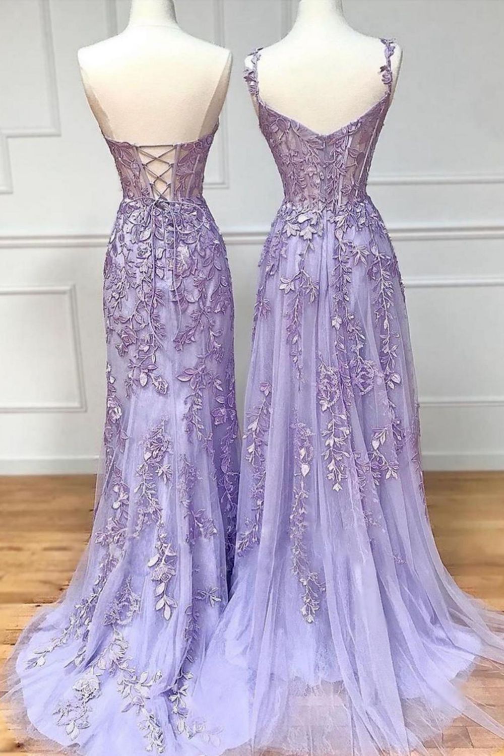 Pretty Lilac Tulle Sequins Mermaid Prom Dress,Slit Long Party Evening Dress cc2979 main image 1