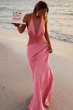 Load image into Gallery viewer, Charming Mermaid Halter Neck Candy Pink Long Prom Dress with Lace