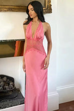 Load image into Gallery viewer, Charming Mermaid Halter Neck Candy Pink Long Prom Dress with Lace