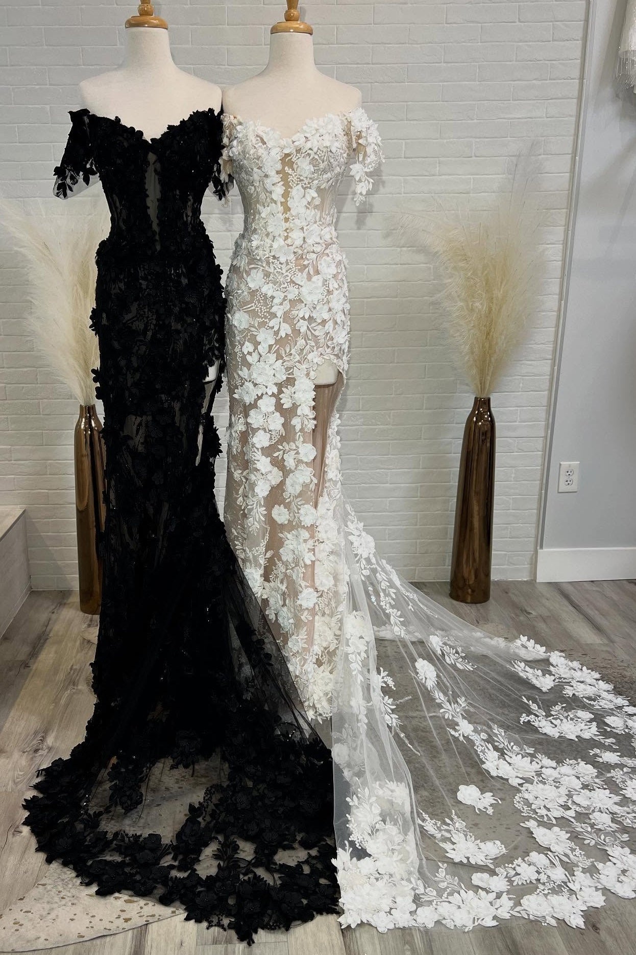 Charming Mermaid Off the Shoulder White/Black Long Prom Dress with Appliques