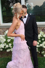 Load image into Gallery viewer, Charming Mermaid Spaghetti Straps Light Pink Long Prom Dress with Ruffles