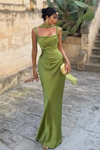 Charming Mermaid Square Neck Grey Blue Long Prom Dress with Criss Cross Back