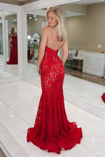Load image into Gallery viewer, Charming Mermaid Sweetheart Red Lace Long Prom Dress with Train