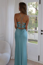 Load image into Gallery viewer, Charming Sheath Spaghetti Straps Pink Long Prom Dress with Criss Cross Back