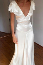 Load image into Gallery viewer, Charming A Line Deep V Neck Light Yellow Long Prom Dress with Open Back