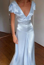 Load image into Gallery viewer, Charming A Line Deep V Neck Light Yellow Long Prom Dress with Open Back