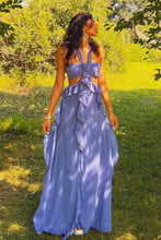 Load image into Gallery viewer, Charming A Line Halter Neck Pink Long Prom Dress with Ruffles
