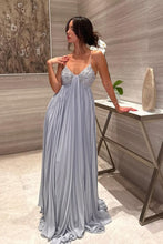 Load image into Gallery viewer, Charming A Line Spaghetti Straps Light Blue Long Prom Dress with Sequins Ruffles
