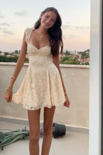 Load image into Gallery viewer, Charming A Line Sweetheart Light Yellow Lace Short Homecoming Dress