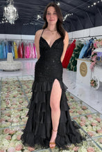 Load image into Gallery viewer, Stunning Lilac Mermaid Spaghetti Straps Lace Prom Dress with Ruffle Skirt