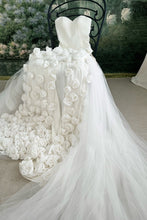 Load image into Gallery viewer, Charming Pink Mermaid Strapless Long Tulle Prom Dress with 3D Flowers
