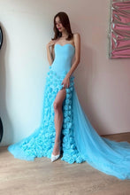 Load image into Gallery viewer, Charming Pink Mermaid Strapless Long Tulle Prom Dress with 3D Flowers
