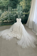 Load image into Gallery viewer, Charming Pink Mermaid Strapless Long Tulle Prom Dress with 3D Flowers
