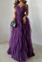 Load image into Gallery viewer, Chic A-Line Purple Spaghetti Straps Backless Long Ruffle Tulle Party Dress

