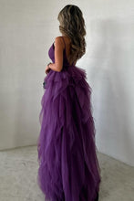Load image into Gallery viewer, Chic A-Line Purple Spaghetti Straps Backless Long Ruffle Tulle Party Dress
