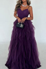 Load image into Gallery viewer, Chic A-Line Purple Spaghetti Straps Backless Long Ruffle Tulle Party Dress
