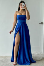 Load image into Gallery viewer, Chic A-Line Spaghetti Straps Lace Up Long Satin Prom Dress
