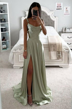 Load image into Gallery viewer, Chic A-Line Tie Straps Long Satin Prom Party Dress With Split