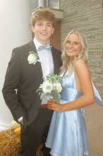 Load image into Gallery viewer, Cute A Line Halter Neck Light Blue Short Homecoming Dress with Open Back