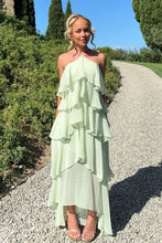 Load image into Gallery viewer, Chic A Line Halter Neck Light Green Long Prom Dress with Ruffles
