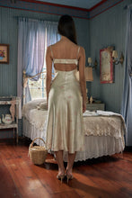 Load image into Gallery viewer, Chic A Line Spaghetti Straps Light Champagne Printed Tea Length Party Dress with Ruffles
