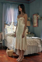Load image into Gallery viewer, Chic A Line Spaghetti Straps Light Champagne Printed Tea Length Party Dress with Ruffles
