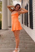 Load image into Gallery viewer, Chic A Line Spaghetti Straps Orange Short Homecoming Dress with Criss Cross Back
