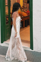 Load image into Gallery viewer, Chic A Line Spaghetti Straps White Long Prom Dress with Lace