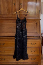 Load image into Gallery viewer, Chic Black Sheer Lace Midi Homecoming Dress with Floral Appliqué and Spaghetti Straps