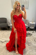 Load image into Gallery viewer, Elegant A Line Sweetheart Black Corset Prom Dress with Ruffles