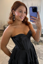 Load image into Gallery viewer, Elegant A Line Sweetheart Black Corset Prom Dress with Ruffles