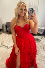 Load image into Gallery viewer, Elegant A Line Sweetheart Black Corset Prom Dress with Ruffles