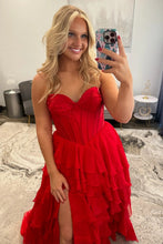 Load image into Gallery viewer, Elegant A Line Sweetheart Black Corset Prom Dress with Ruffles