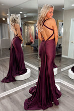 Load image into Gallery viewer, Chic Mermaid Halter Neck Brown Long Prom Dress with Train