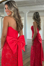 Load image into Gallery viewer, Chic Mermaid Strapless Red Corset Prom Dress with Lace Bowknot
