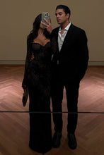 Load image into Gallery viewer, Chic Mermaid Sweetheart Black Lace Long Prom Dress with Long Sleeves