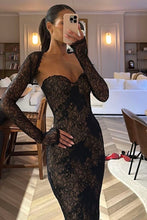 Load image into Gallery viewer, Chic Mermaid Sweetheart Black Lace Long Prom Dress with Long Sleeves