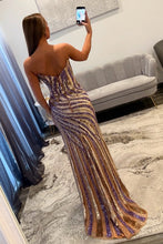 Load image into Gallery viewer, Chic Mermaid Sweetheart Gold Sequins Long Prom Dress with Split Front
