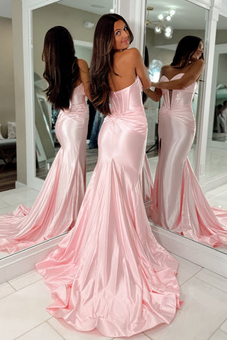 Chic Mermaid Sweetheart Light Pink Long Prom Dress with Split Front