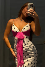 Load image into Gallery viewer, Pretty Mermaid Spaghetti Straps White Polka Dots Long Prom Dress with Bowknot
