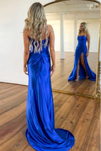 Load image into Gallery viewer, Fashionable Mermaid Strapless Royal Blue Corset Prom Dress with Beading