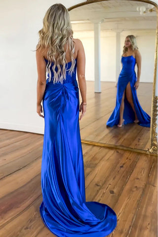Fashionable Mermaid Strapless Royal Blue Corset Prom Dress with Beading