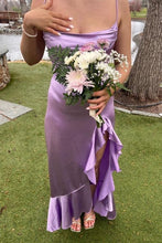 Load image into Gallery viewer, Chic Sheath Spaghetti Straps Purple Long Prom Dress with Ruffles