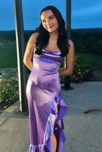 Load image into Gallery viewer, Chic Sheath Spaghetti Straps Purple Long Prom Dress with Ruffles