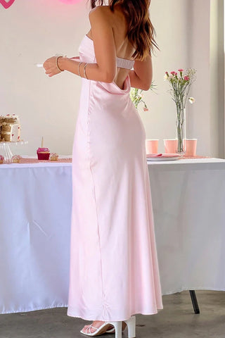Chic Sheath Strapless Pink Long Party Dress with Ruched Open Back
