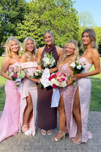 Load image into Gallery viewer, Chic Sheath Strapless Pink Long Prom Dress with Ruched