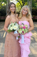Load image into Gallery viewer, Chic Sheath Strapless Pink Long Prom Dress with Ruched