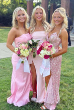 Load image into Gallery viewer, Chic Sheath Strapless Pink Long Prom Dress with Ruched