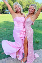 Load image into Gallery viewer, Chic Sheath Strapless Pink Long Prom Dress with Ruched