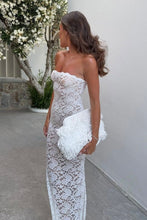 Load image into Gallery viewer, Trendy Sheath Strapless White Lace Tea Length Party Dress